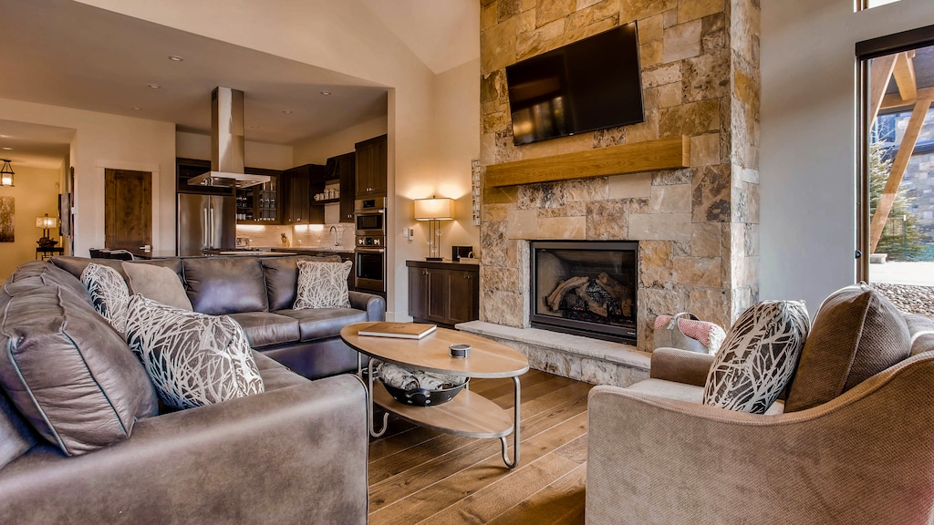 Great Room, Main Level - With fireplace and TV