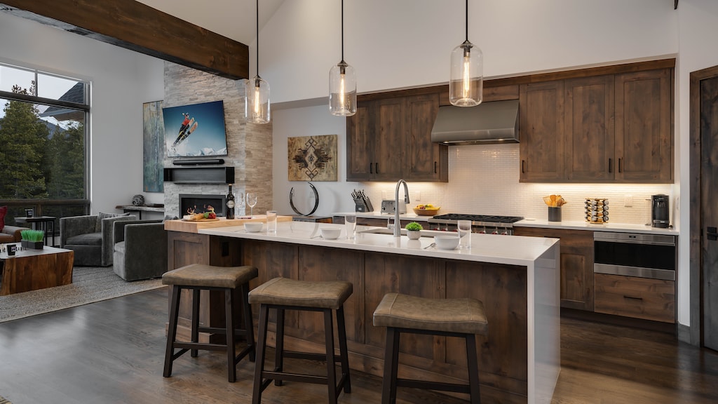 Gourmet kitchen with breakfast bar seating