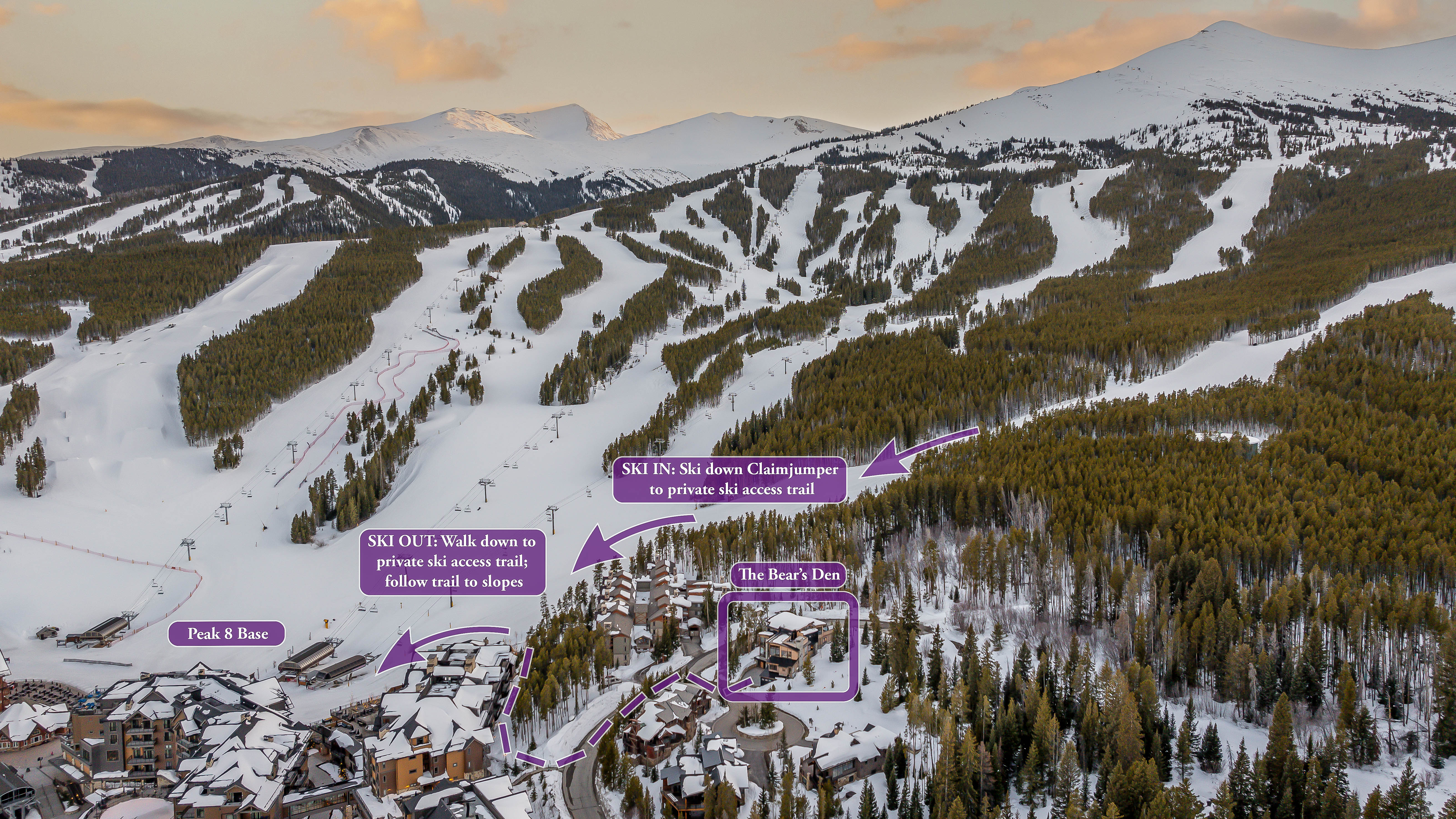 Ski access aerial map of The Bear's Den