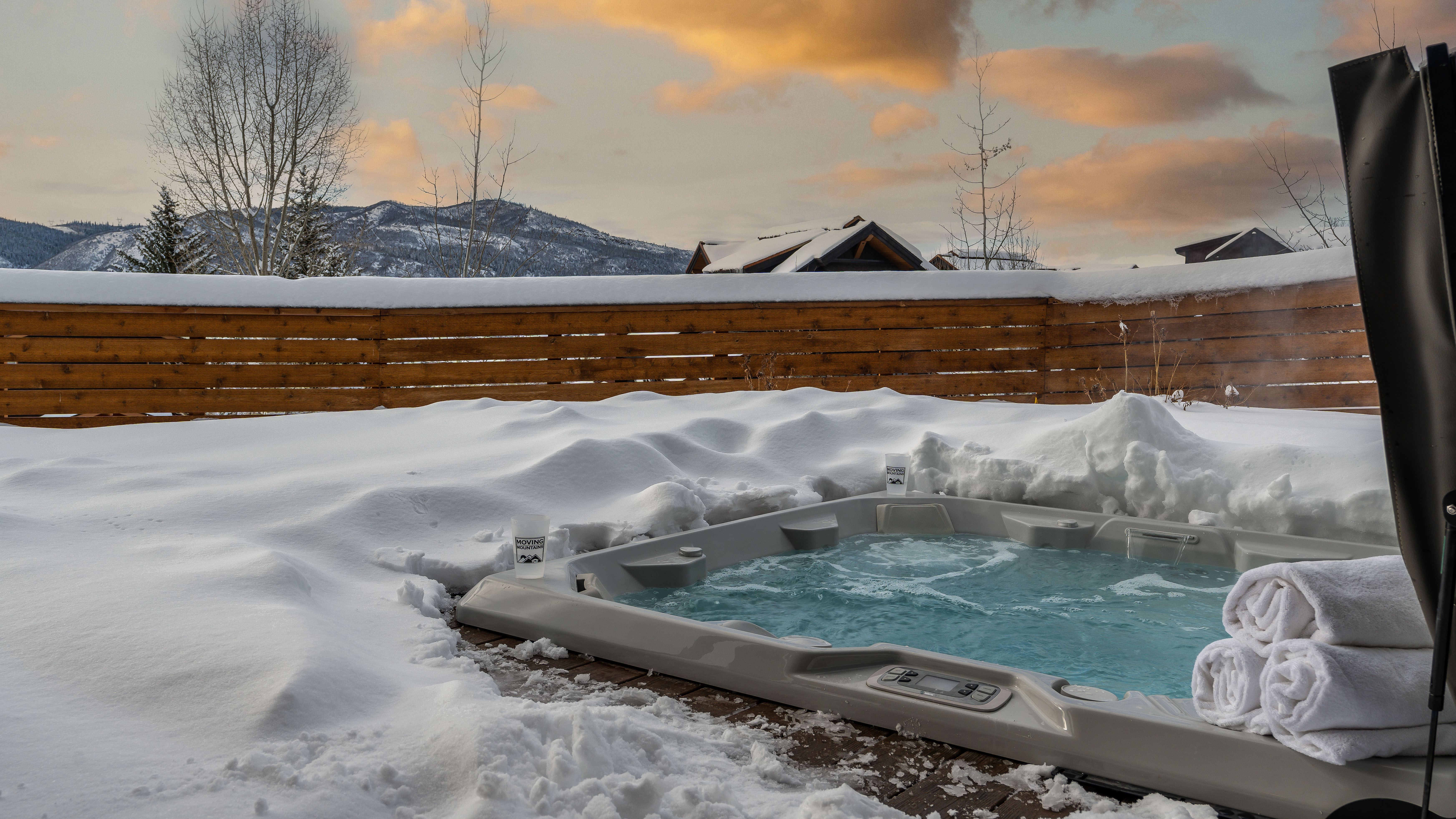 Private hot tub provides extra fun, with easy access from family room