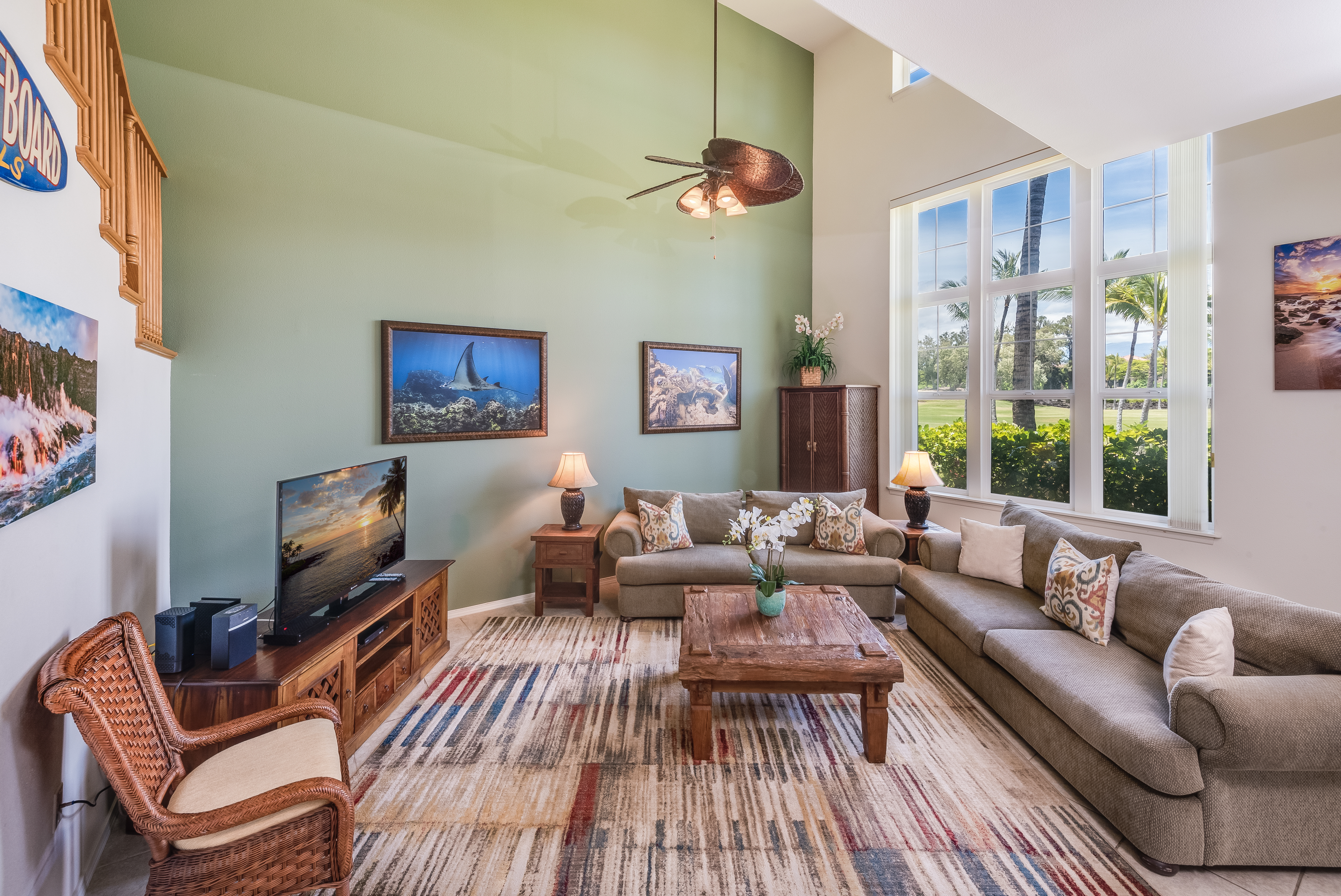 Sunlight Bathes the Spacious Living Room Through Large Picture Windows