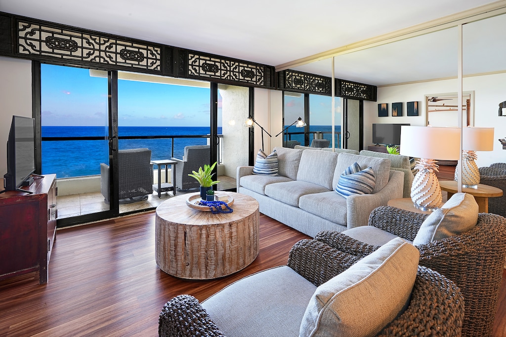 Step from the Living Room into ocean bliss with direct Lanai access and mesmerizing views!