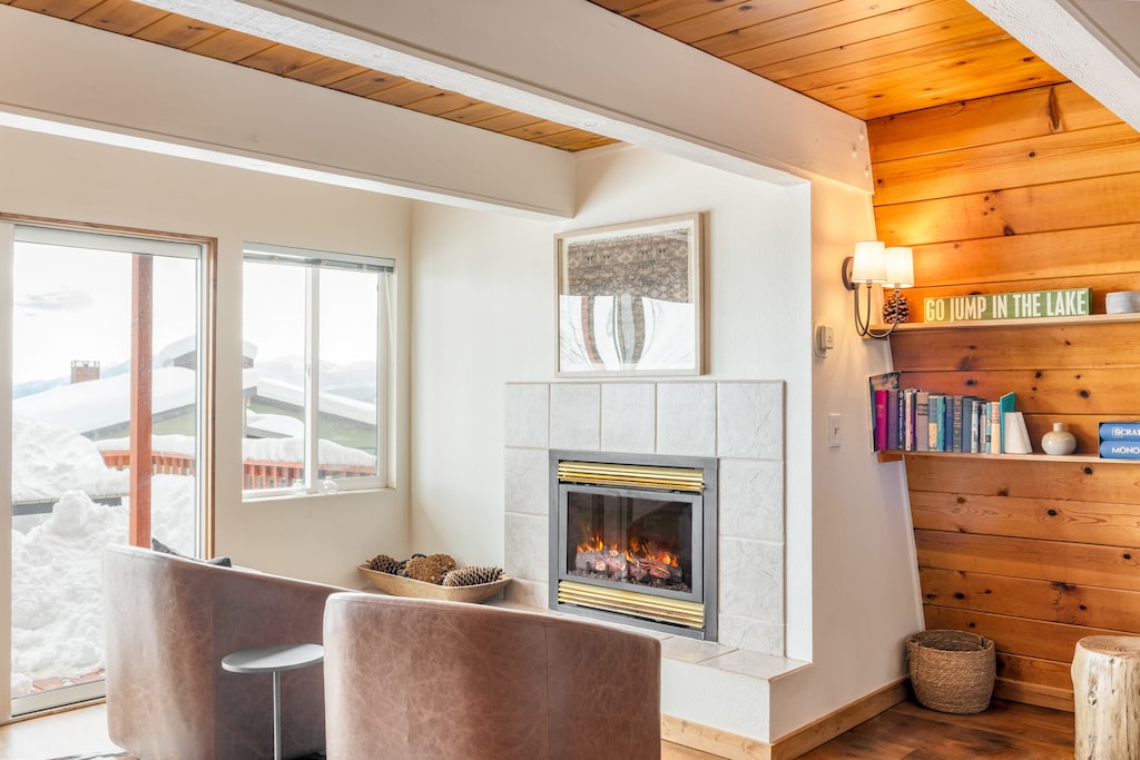 Living room features a fireplace and tons of natural light.