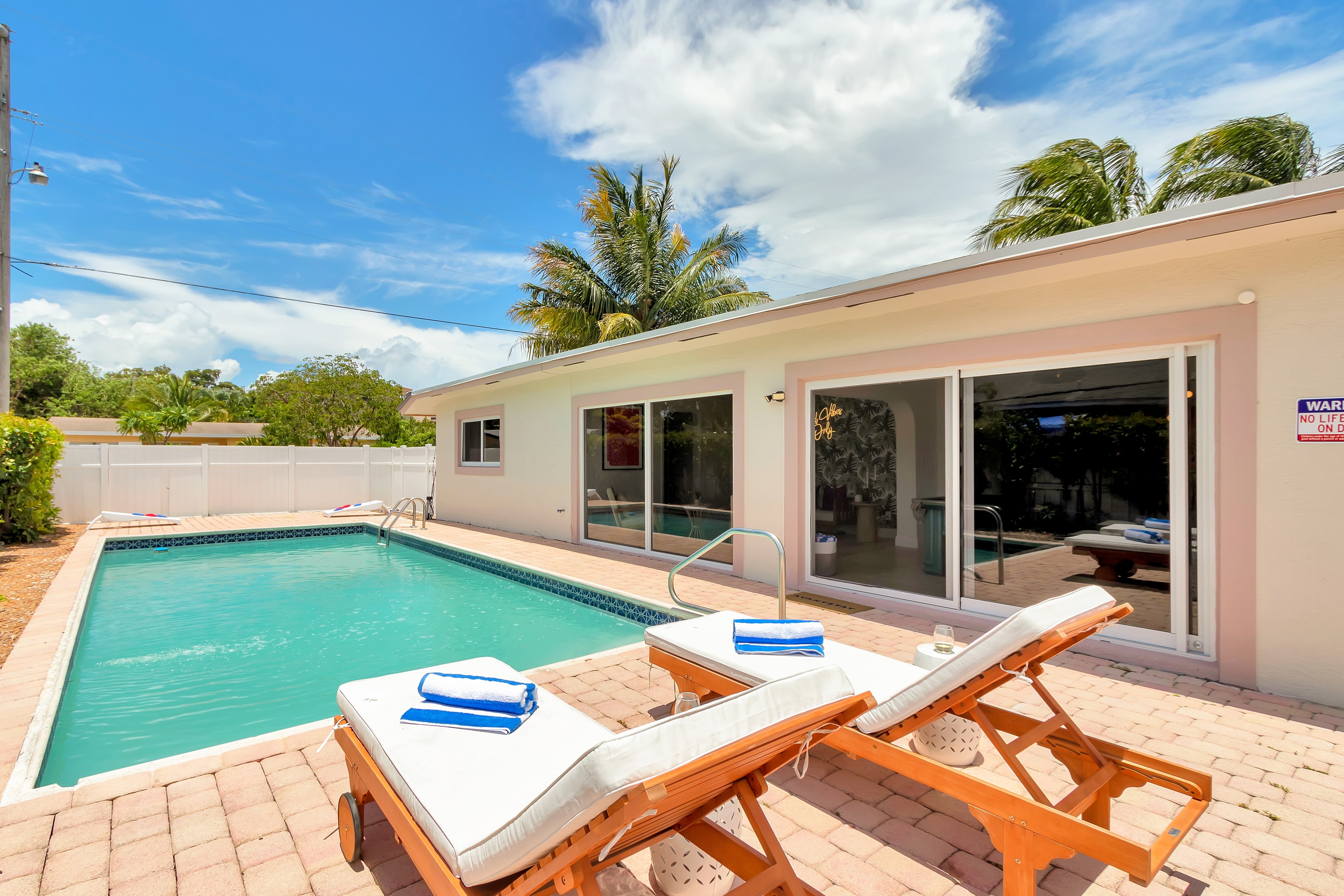 Relaxing pool with loungers. Relaxing pool with loungers.