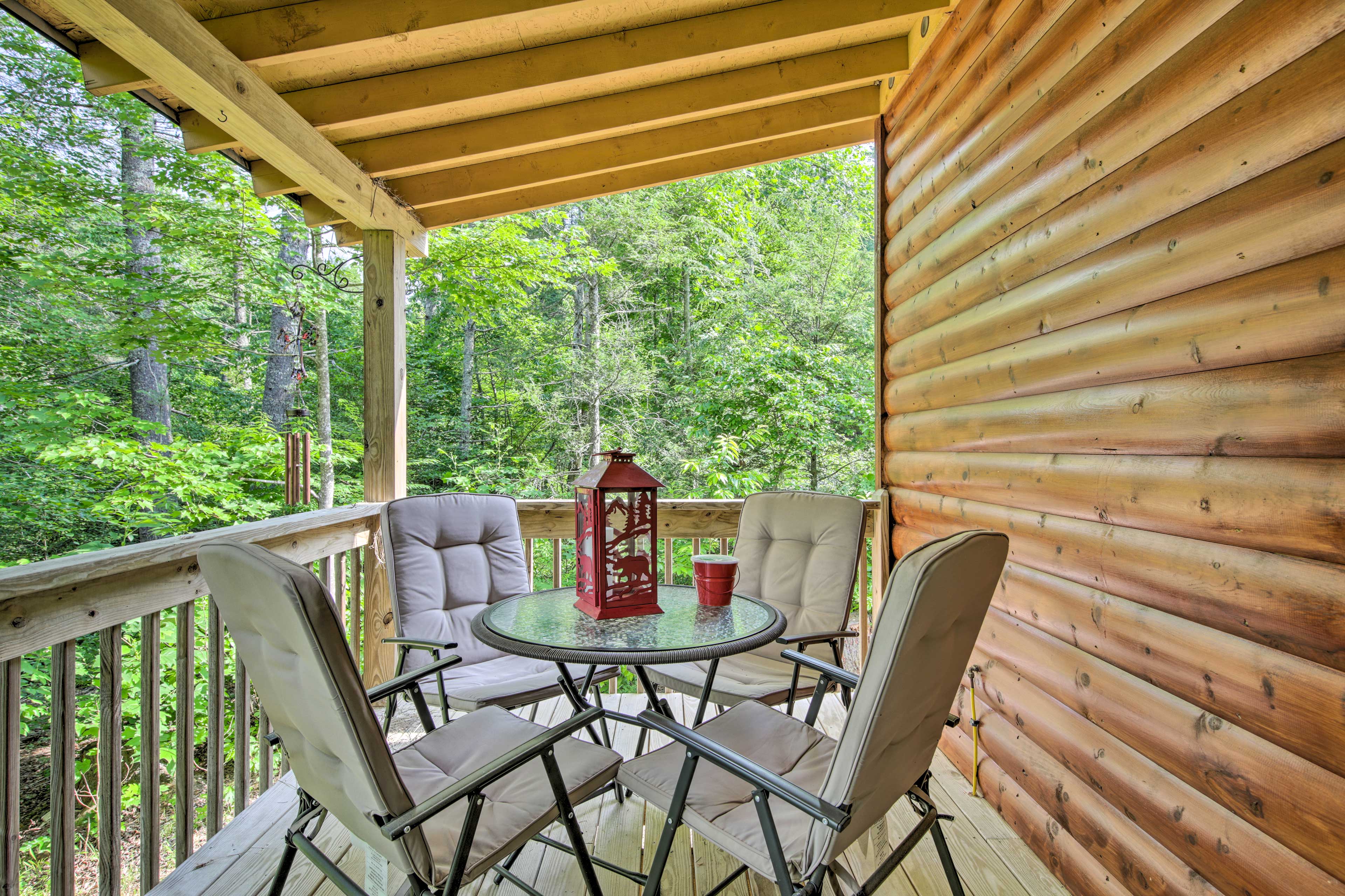 Property Image 2 - Deck + Fireplace: Smoky Mountain Cabin Hideaway!