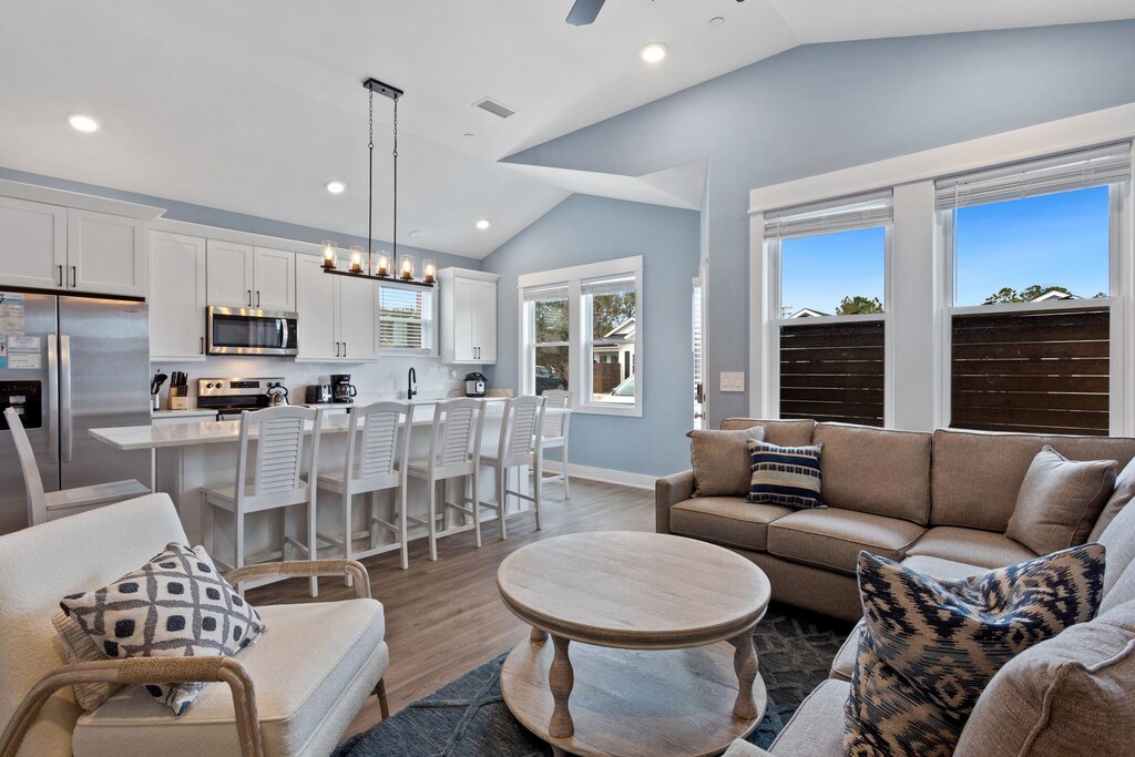 Relax in the spacious and open Living Area where you can relax, watch your favorite shows on the large, Flat Screen TV, and plan for a day of exploring the Outer Banks.