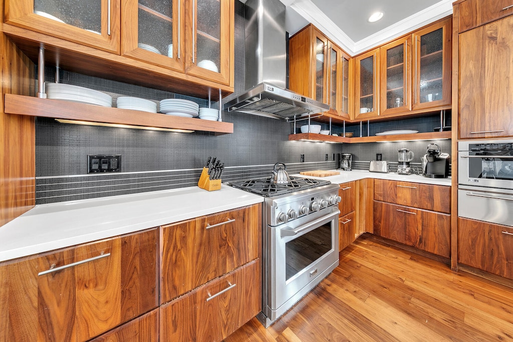 Kitchen with stainless steel appliances