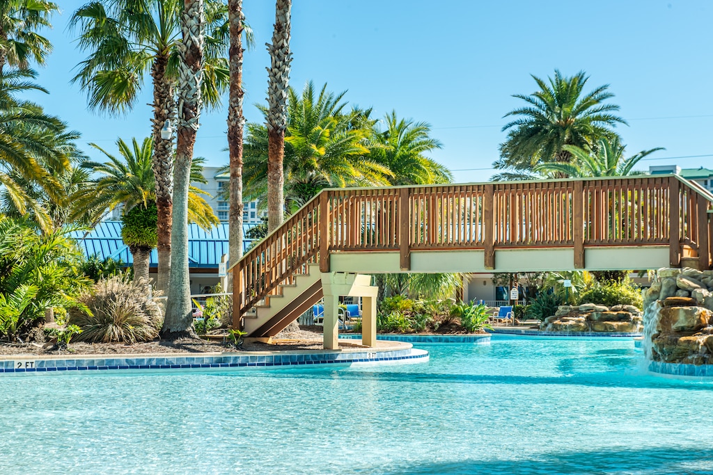 Bridge over pool area