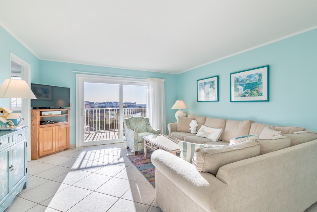 Plush furnishings and coastal decor