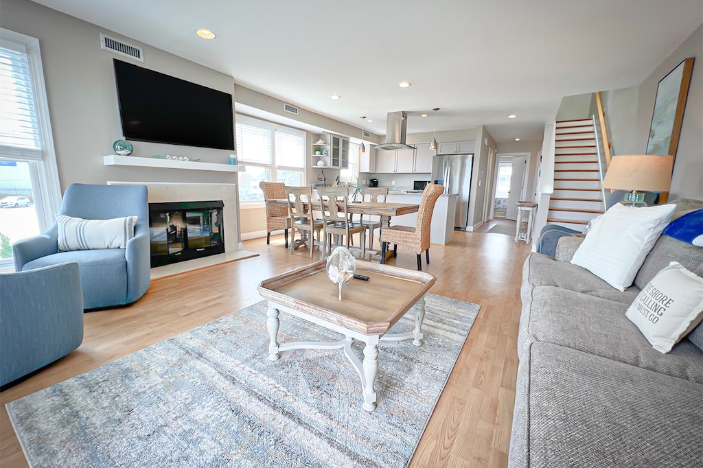 Living and dining areas