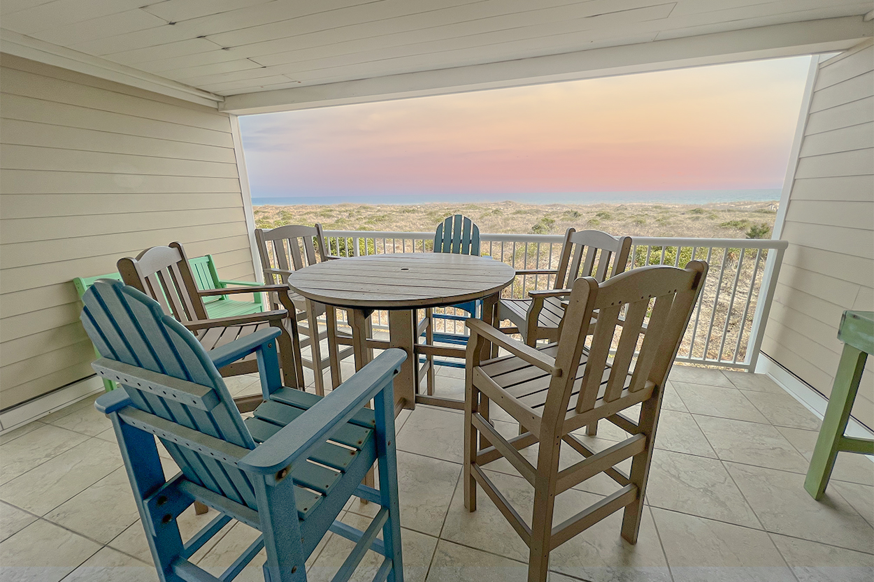 Seating for six on the oceanfront balcony