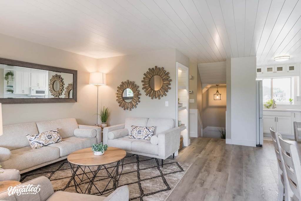 Living room and dining areas