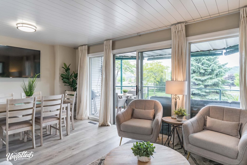 Living room and dining areas