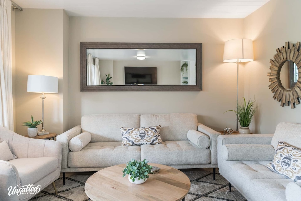 Living room and dining areas