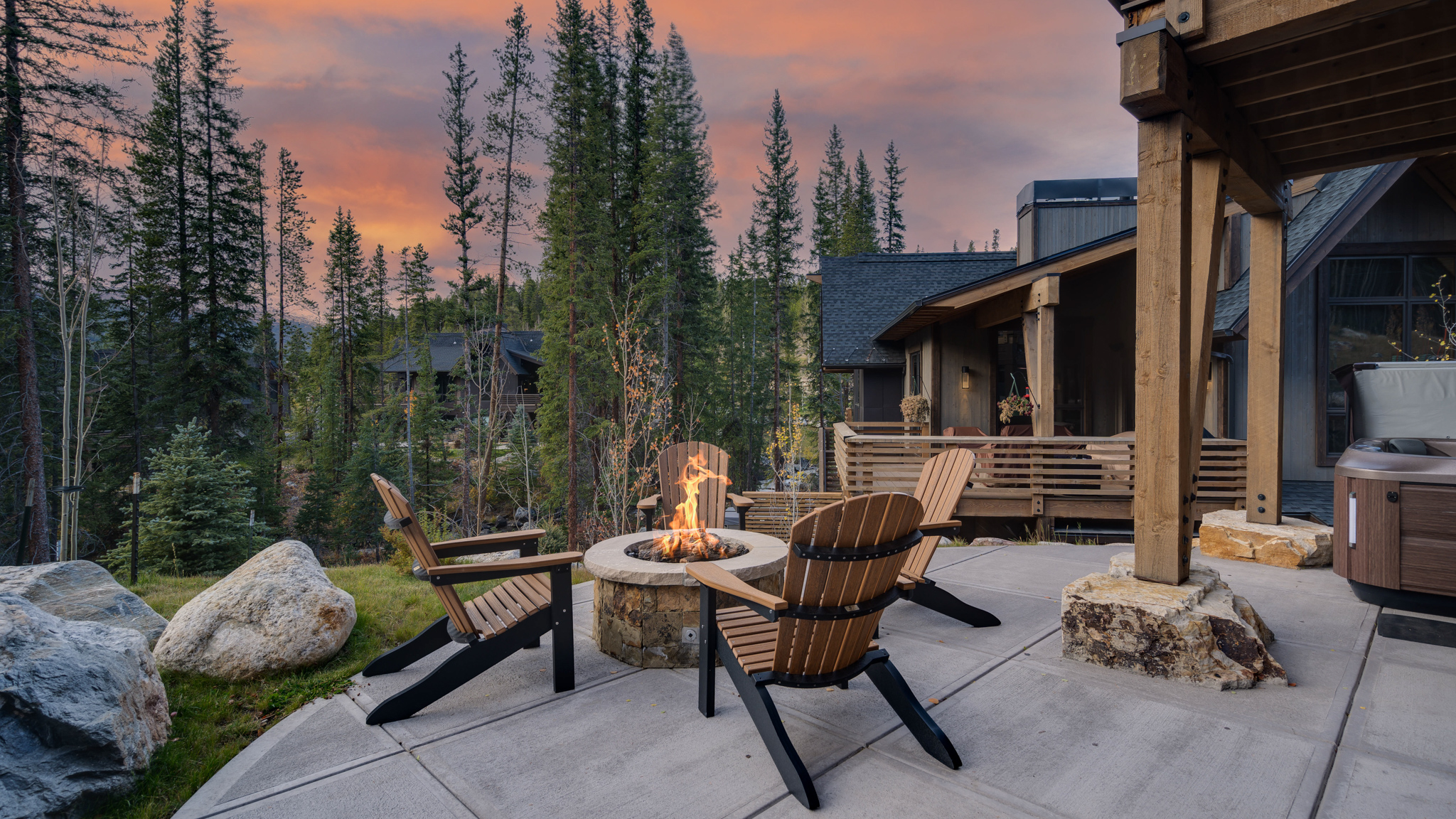 Enjoy the firepit at dusk on the lower patio