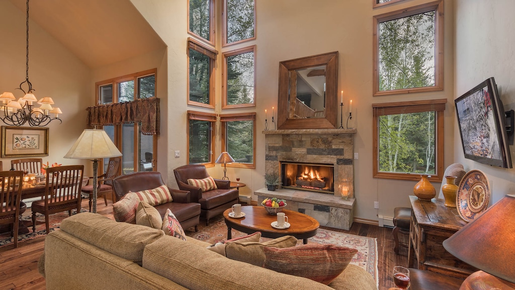 Welcome to Chalet Punto! Enjoy the inviting fireplace.