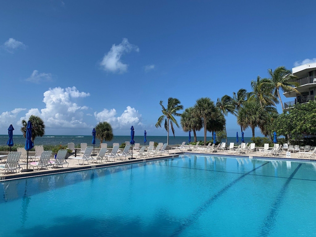 This is a salt water heated pool with swimming lanes
