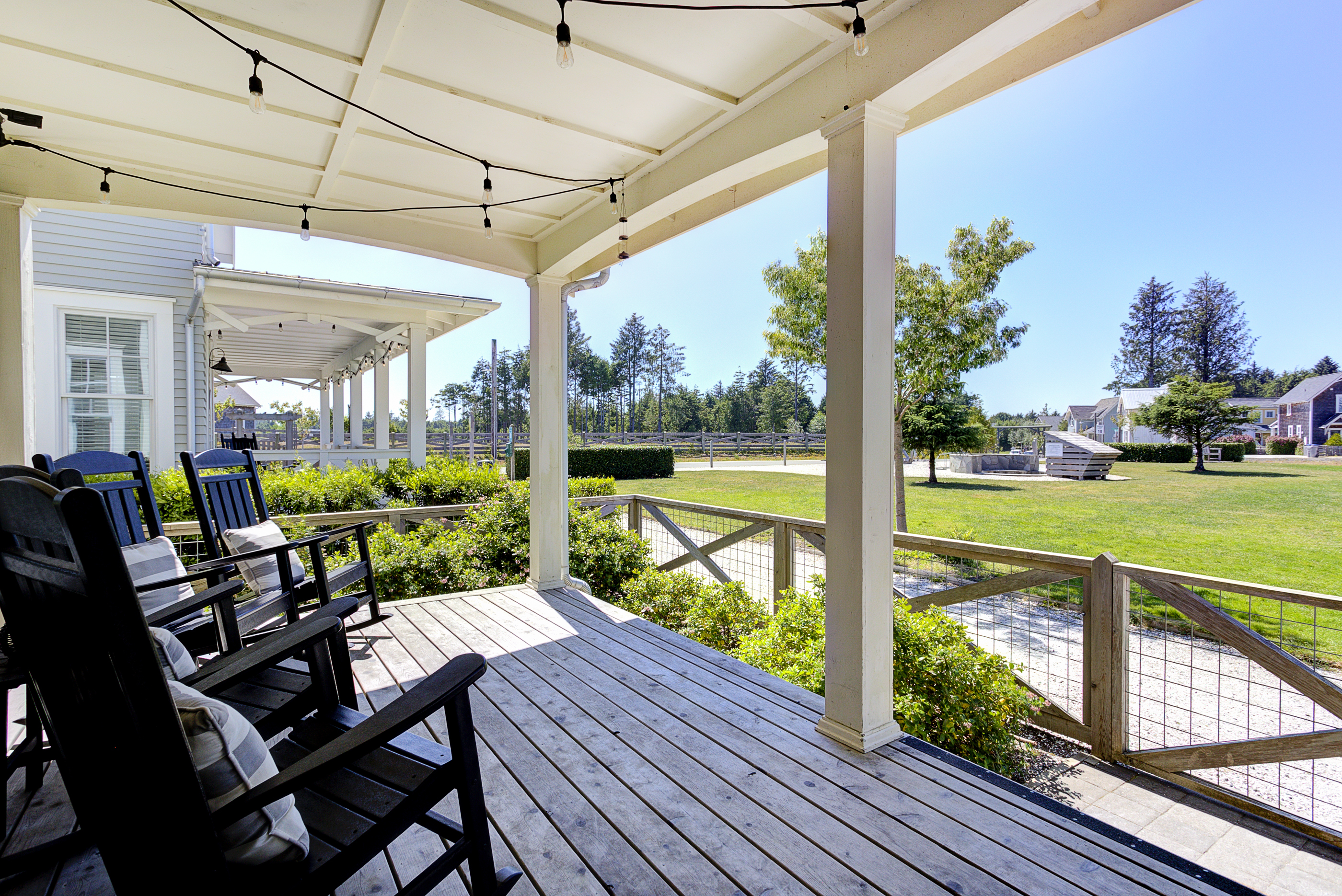 The front porch overlooks Horseshoe Park