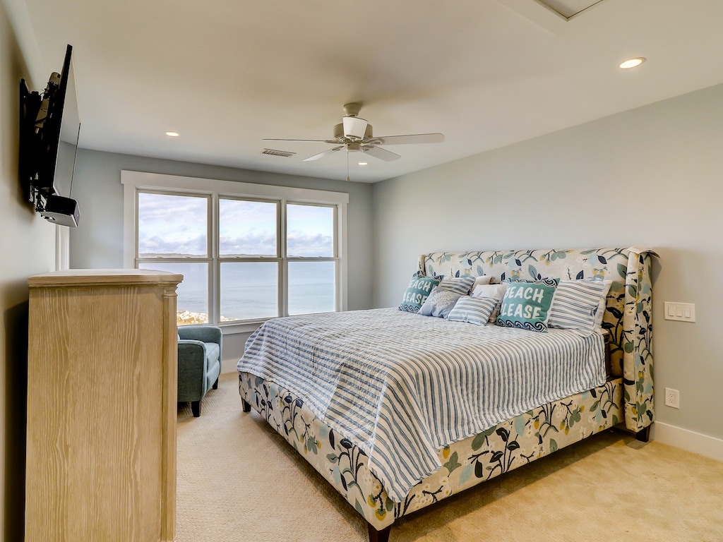2nd Floor Master Bedroom Features King Bed and Ocean Views at 47 Lands End
