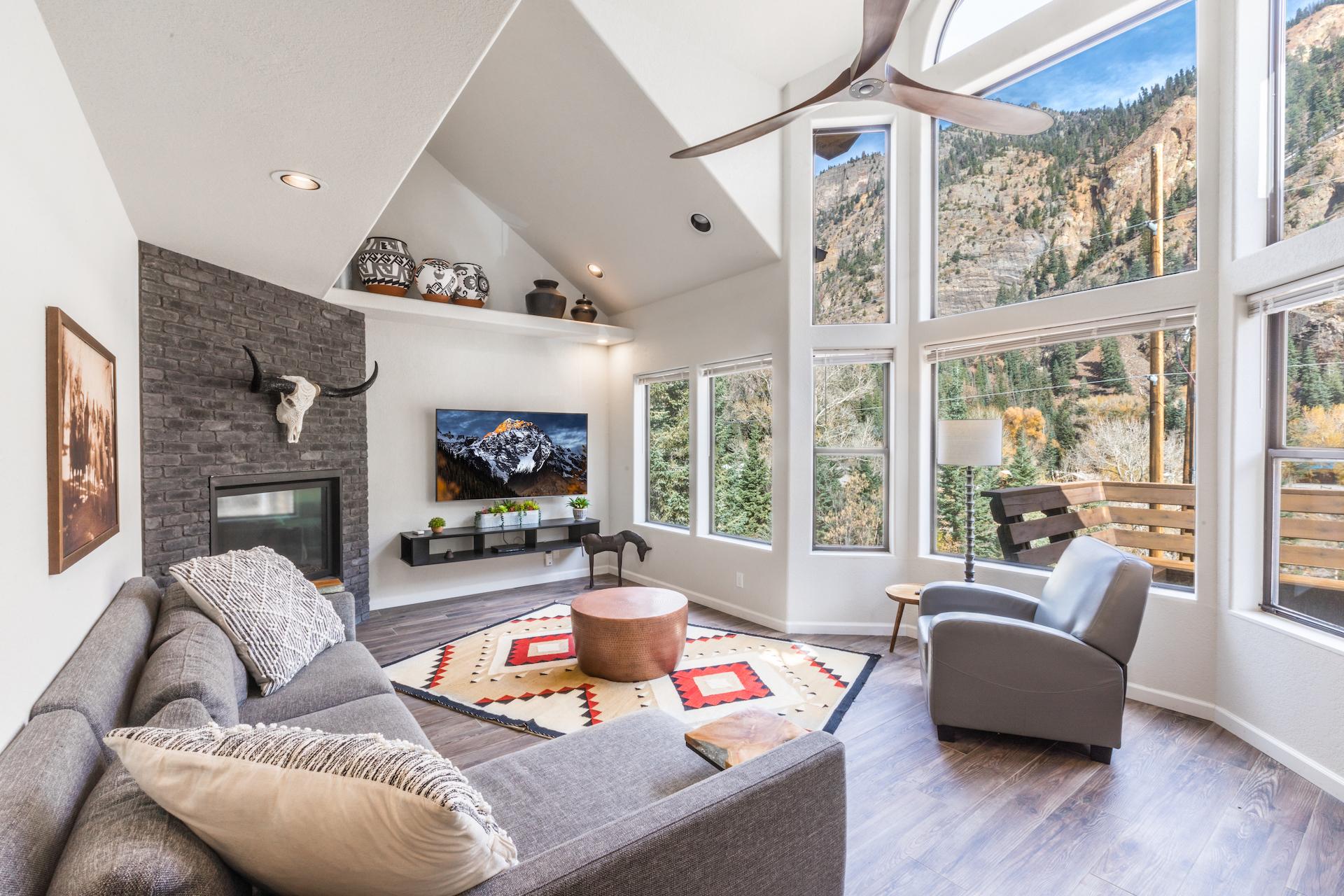 Fireplace with Mountain Views