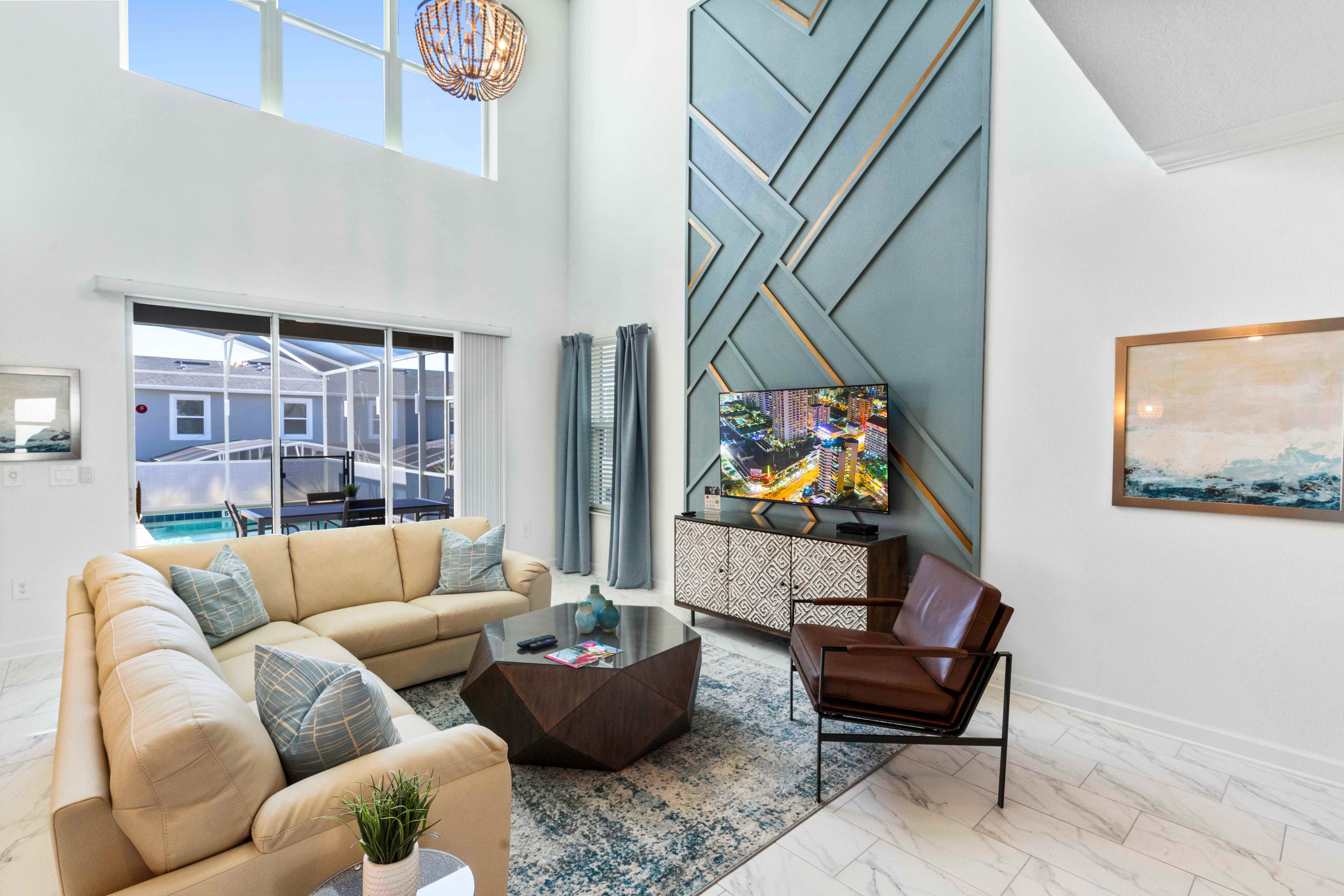 Lavish Living Area of the Townhouse in Davenport Florida - Smart TV and Netflix - Chic and contemporary living area design with clean lines and modern furnishings - Cozy seating area conducive to relaxation and socializing