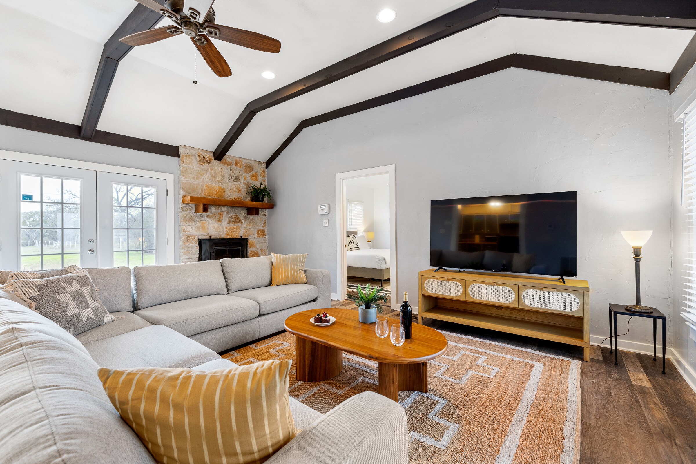 Living Room with a Sectional Sofa and Smart TV