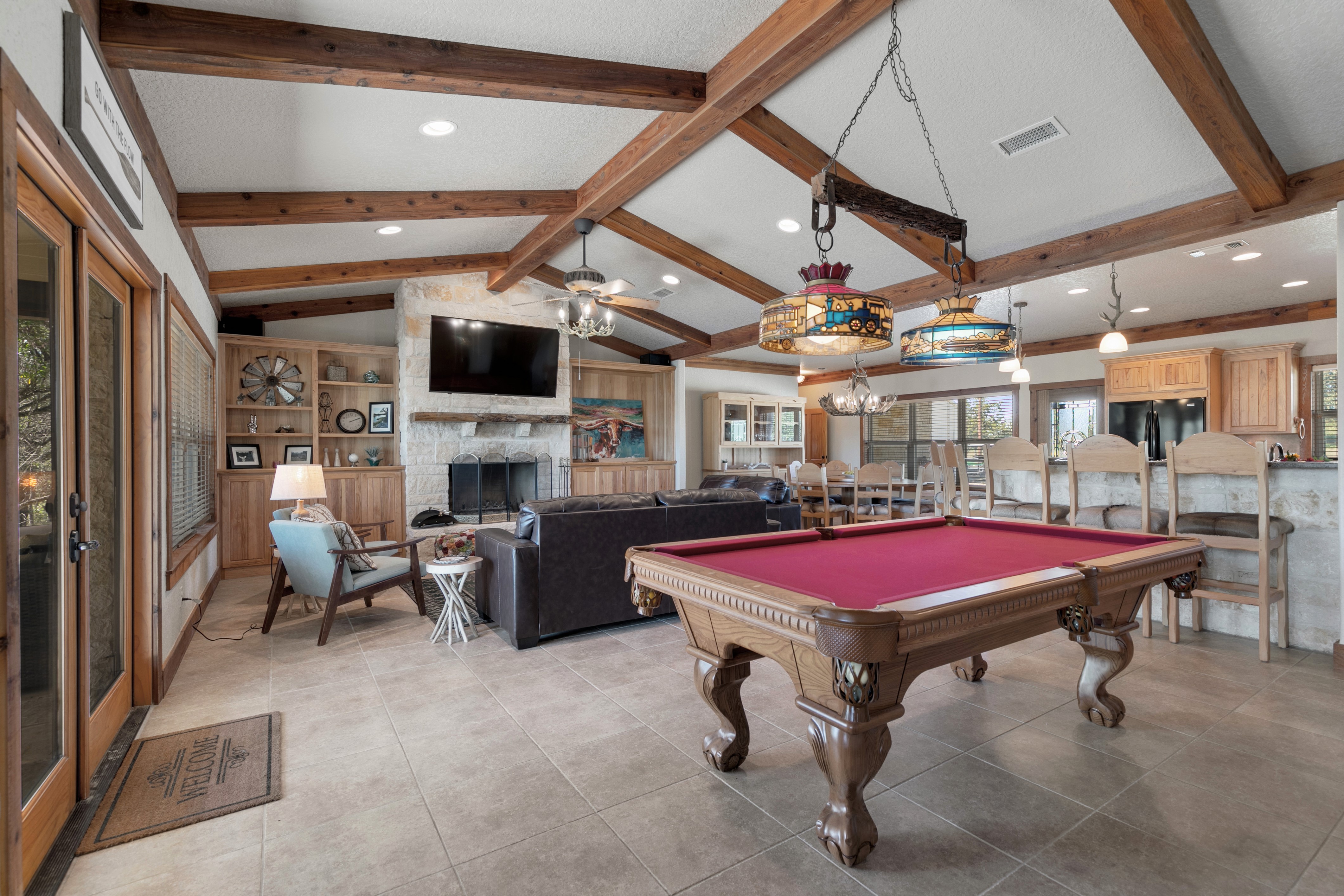 Play a game of Pool or kick back relax and watch a movie.