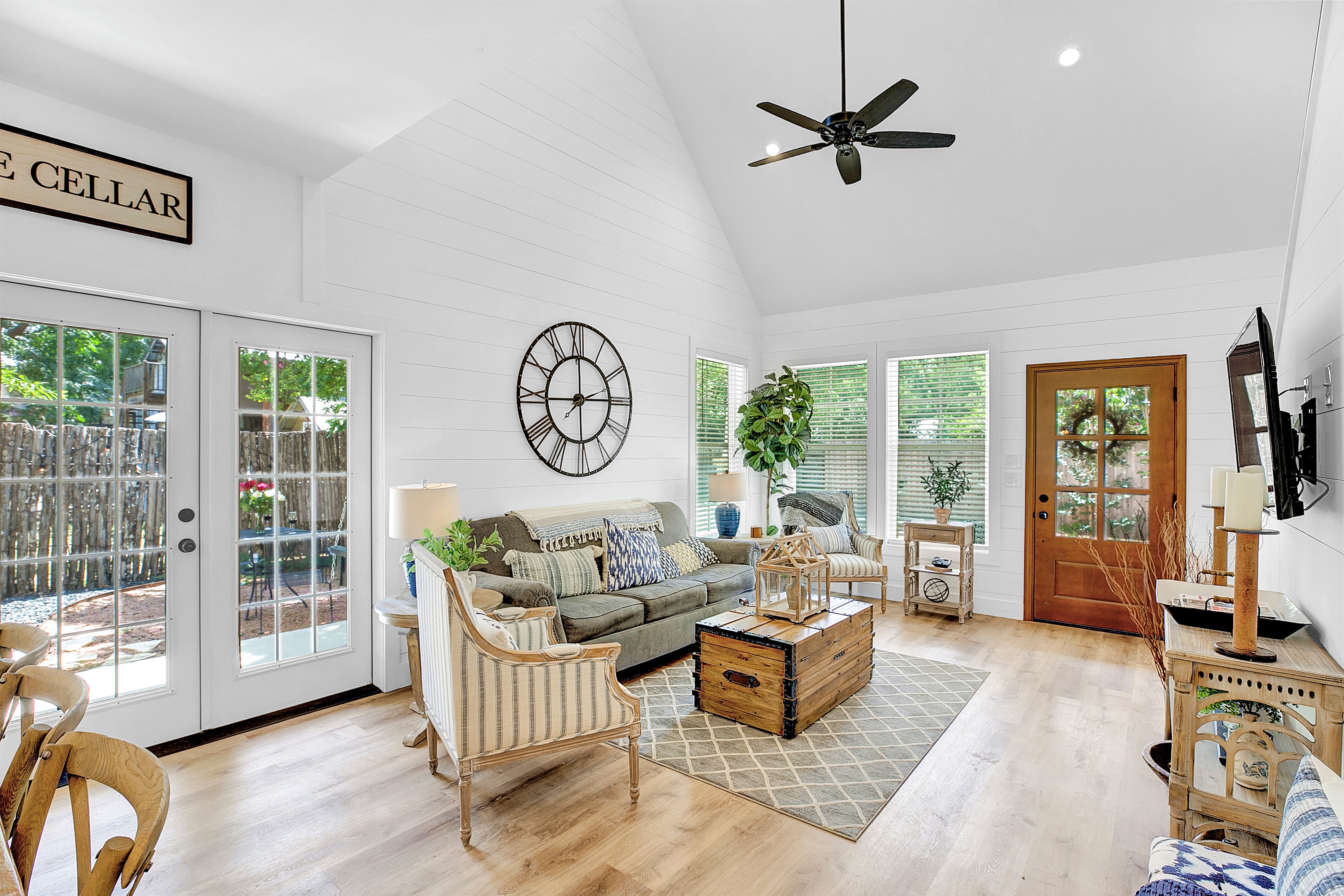 Bask in the roominess of the living room with vaulted ceilings.