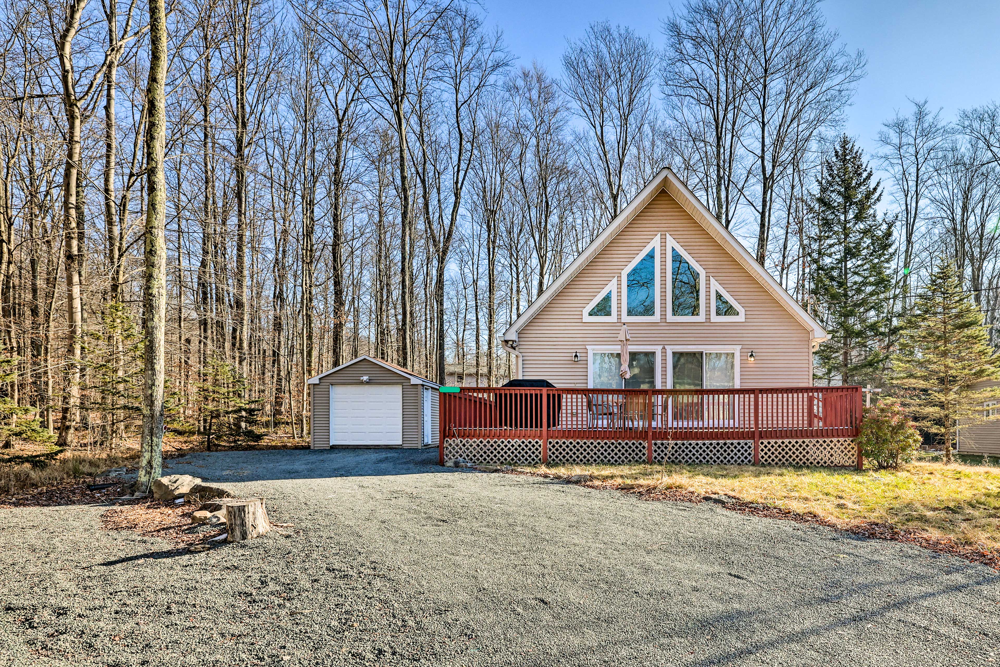 Property Image 1 - Tree-Lined Pocono Lake Home w/ Hot Tub + Decks!