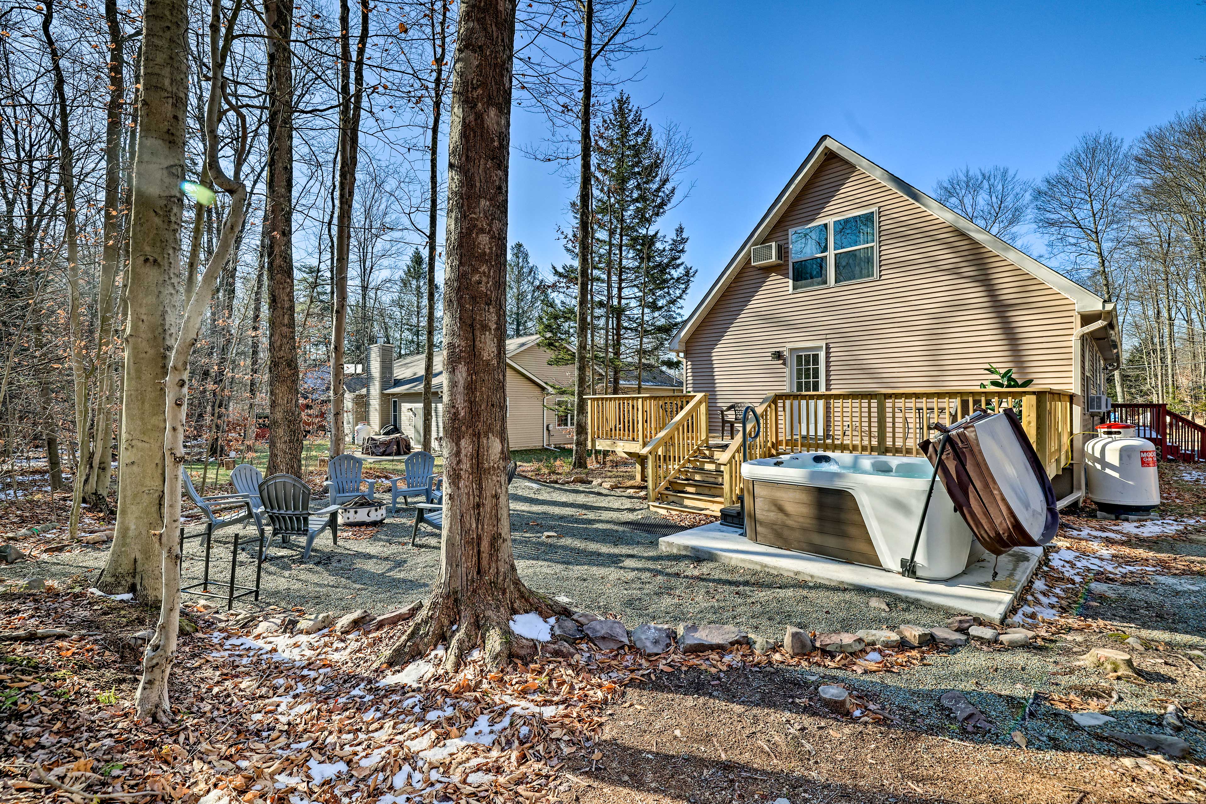 Property Image 2 - Tree-Lined Pocono Lake Home w/ Hot Tub + Decks!