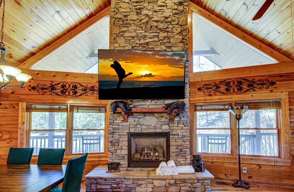 View of living room and fire place