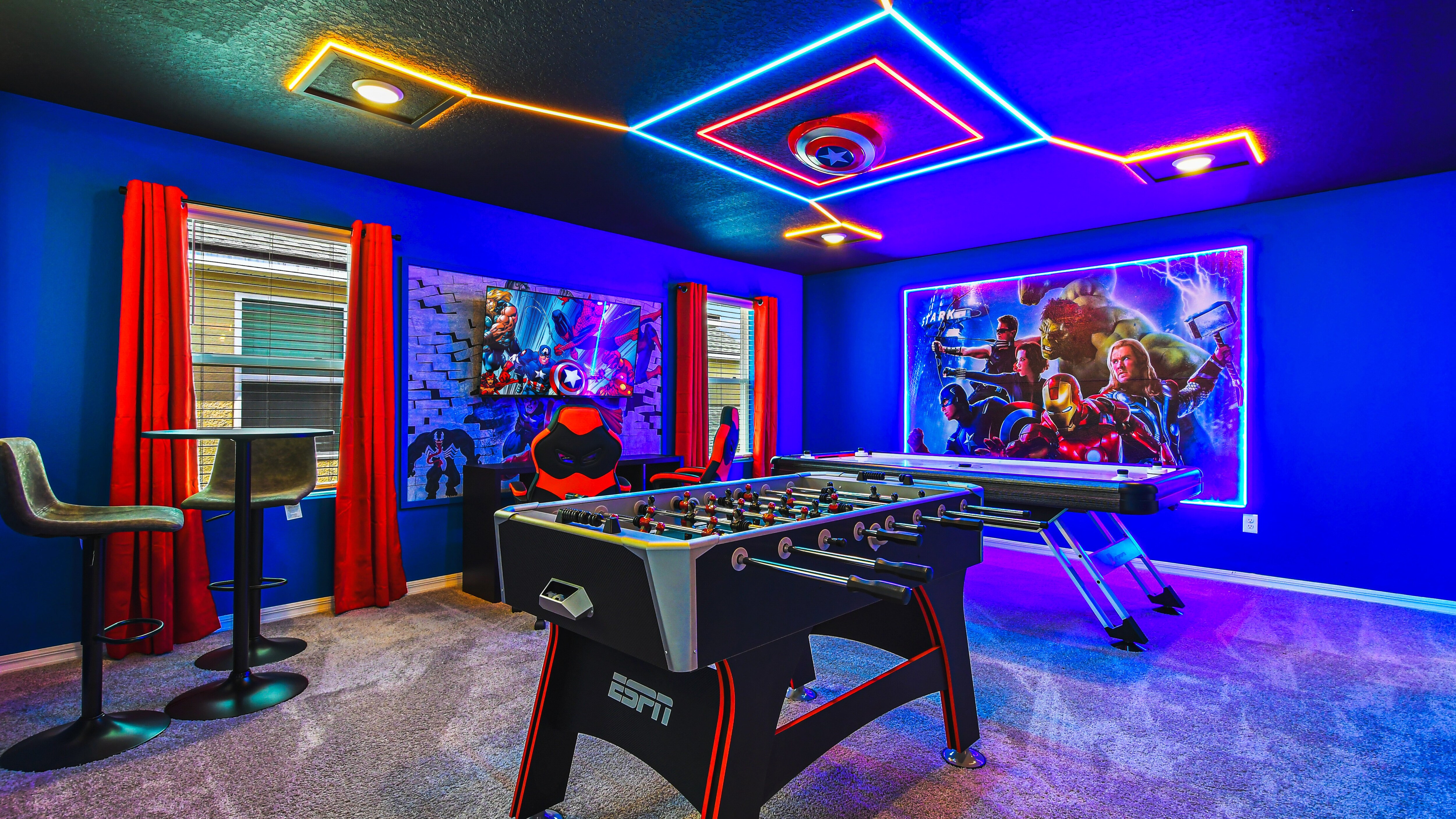 The game loft is stylishly furnished with Avengers theme with cool lights