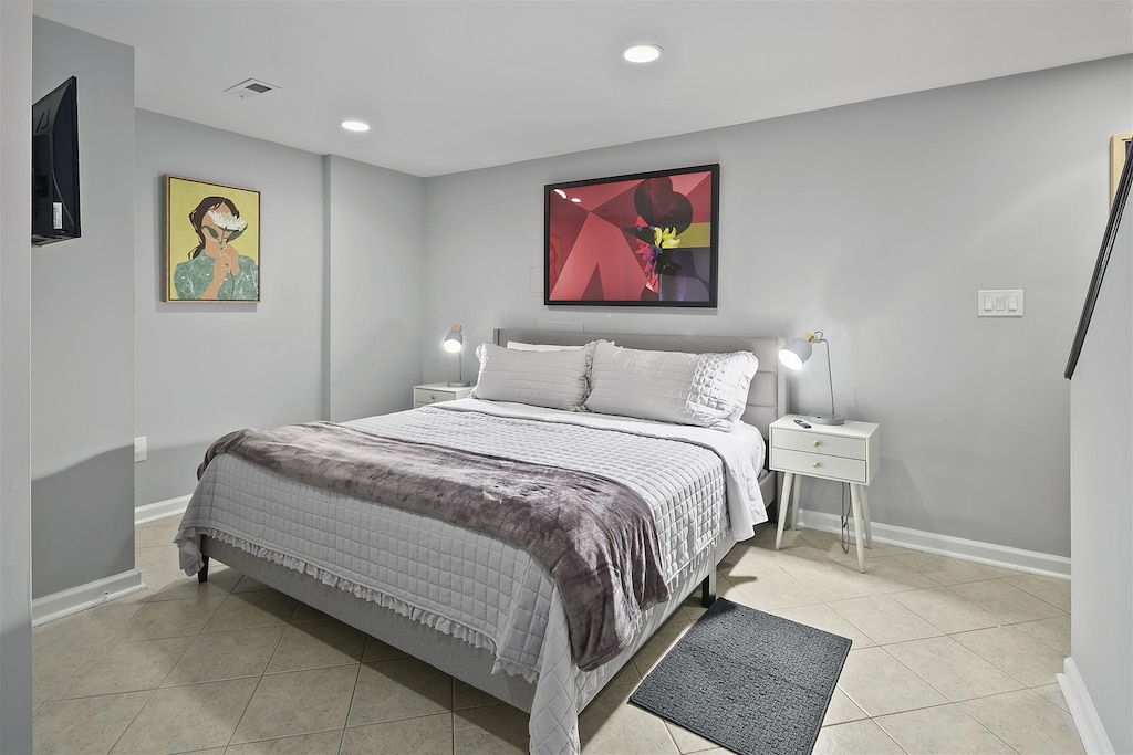 Master bedroom delivers a king-sized mattress, offering wide open spaces -basement floor-
