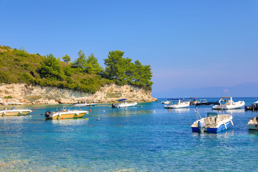 Picturesque boats moored at sea