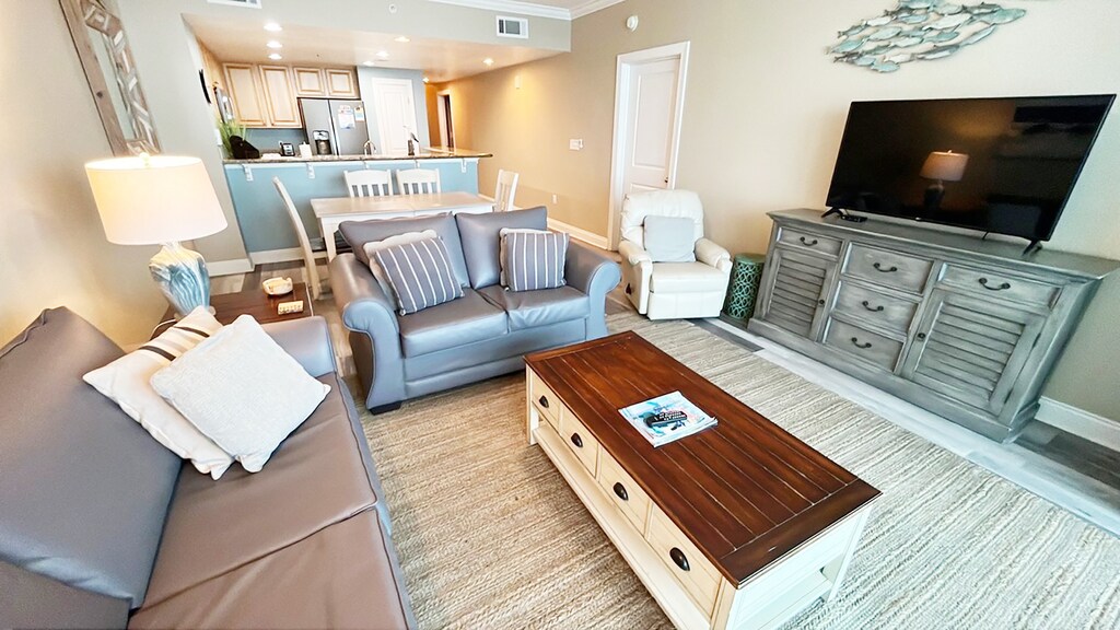 Sit back and watch a movie on the flat screen TV