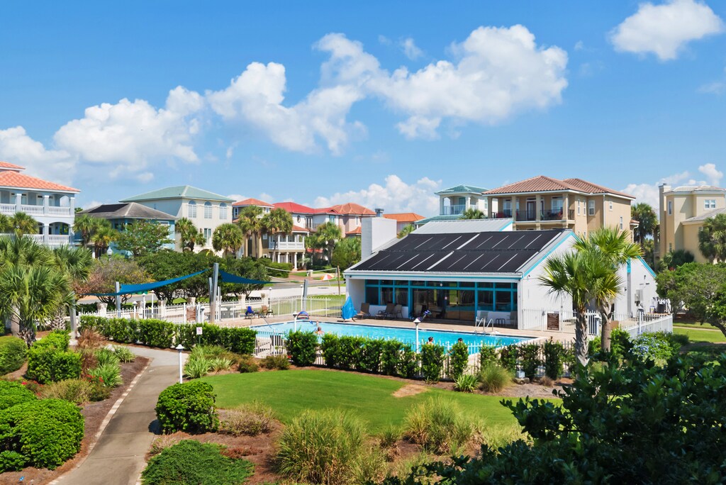 View of the pool from the balcony