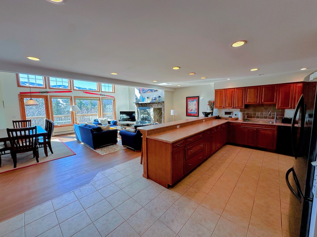 Open living, dining, kitchen areas with great views