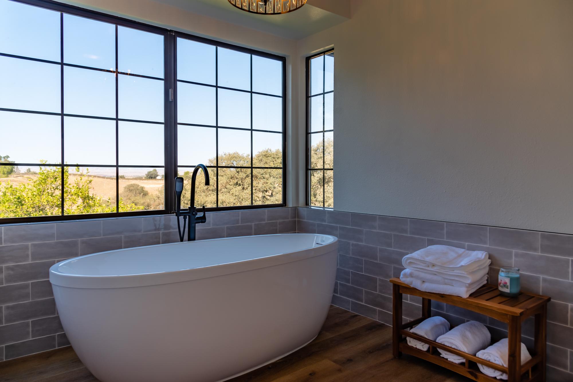 Master bathroom soaking tub with a view. 