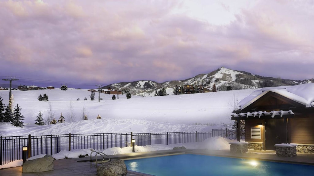 Beautiful community outdoor pool at Trailhead Lodge