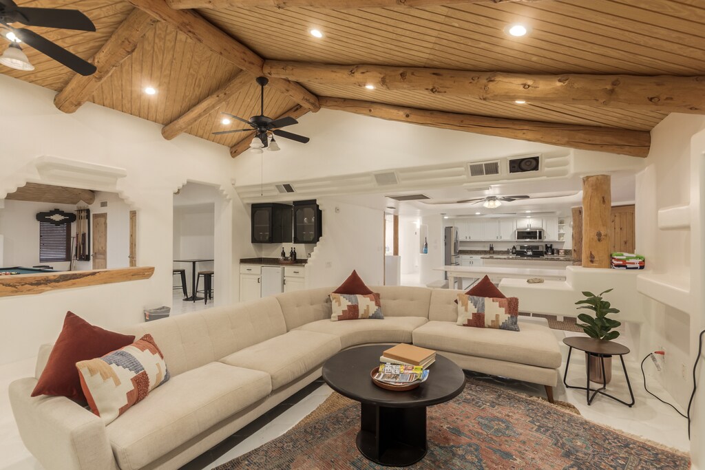 Living room with plush sectional sofa's