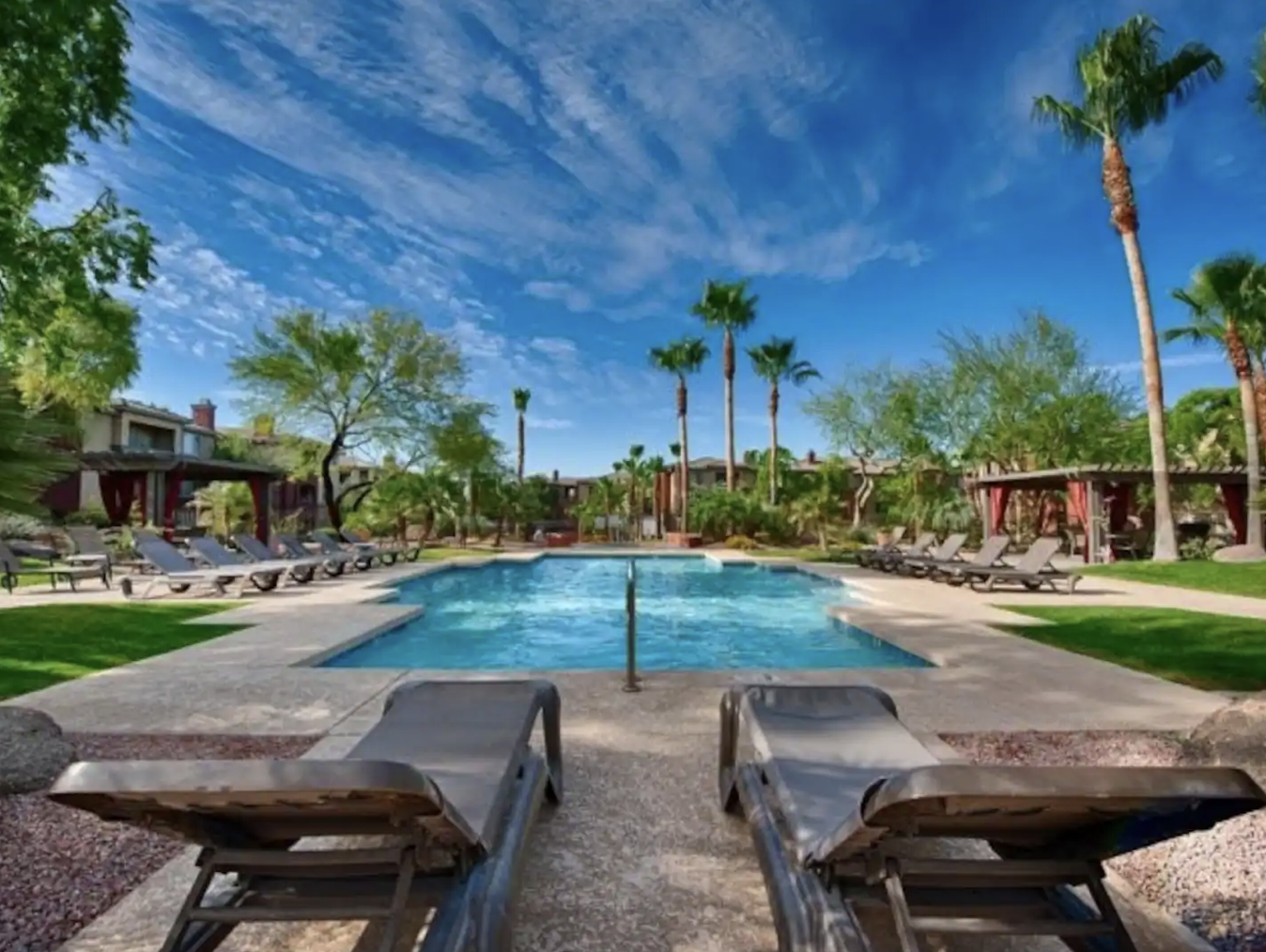 Unwind from your desert adventure in the sparkling heated pool, hot tub, or putting green just steps from condo.