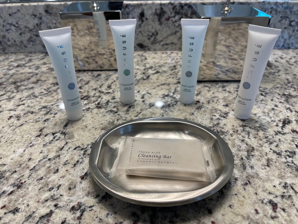 Starter Amenity Pack Included Per Bathroom: Shampoo, Conditioner, Body Wash, Lotion, and Hand Soap