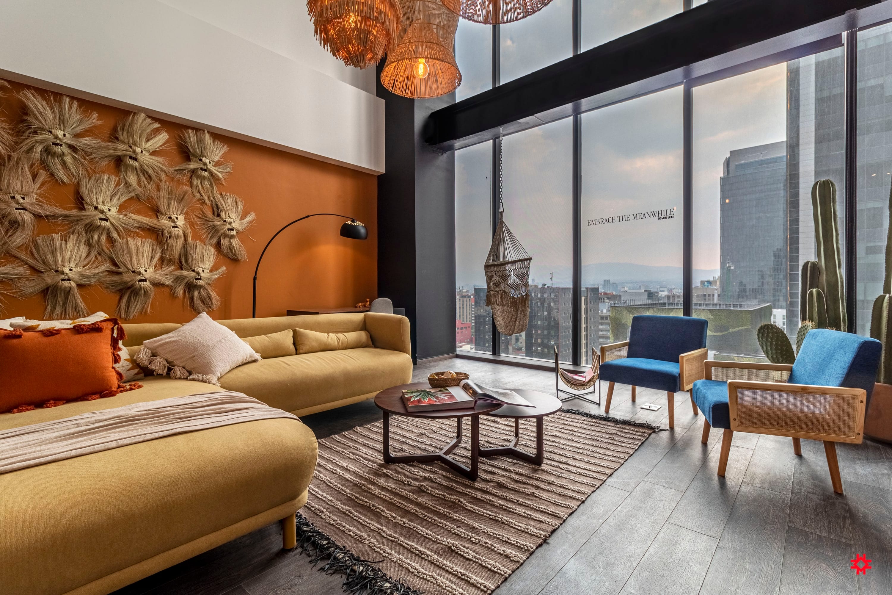 A beautiful living room with an amazing view.