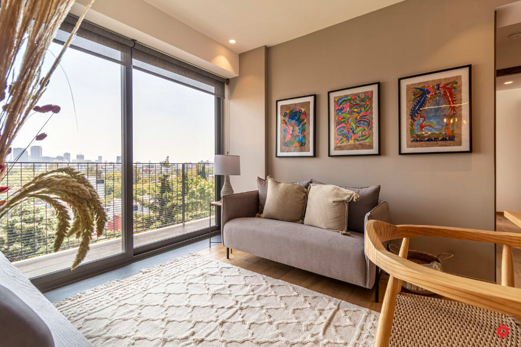 A cozy living room with a great view.