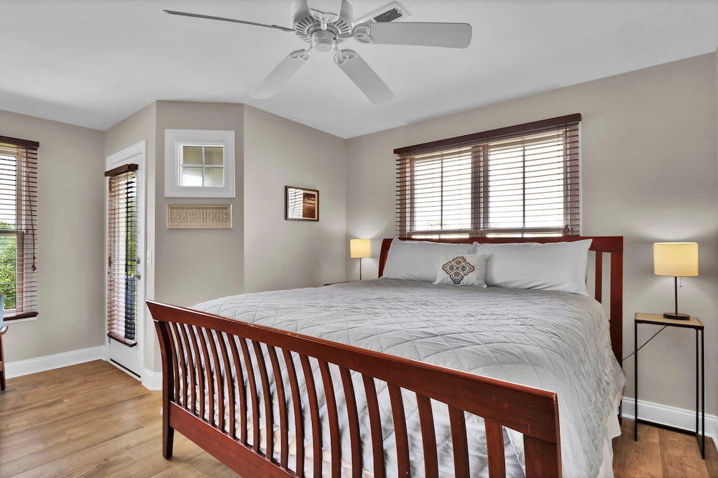 Relaxing king bedroom with deck access on second floor