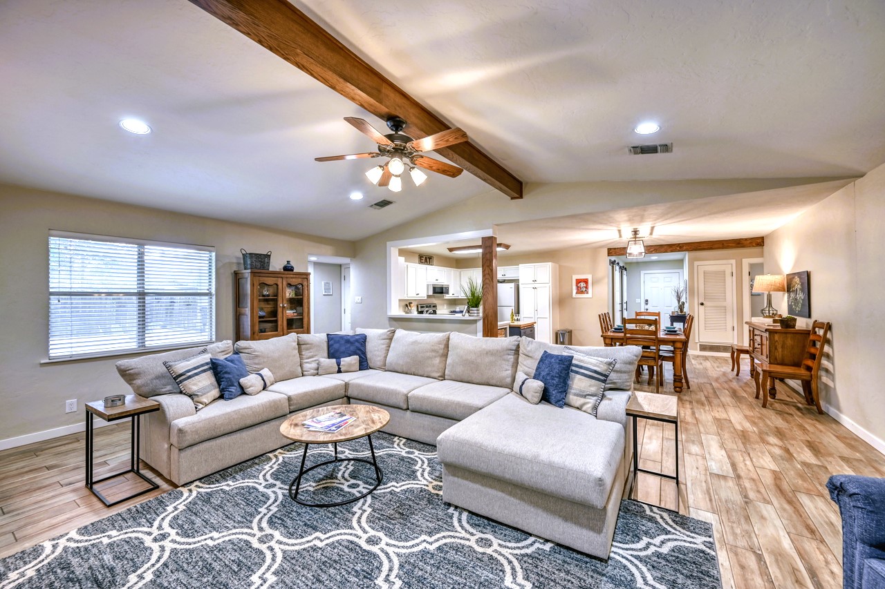 Enjoy your glass of wine in this inviting living room!