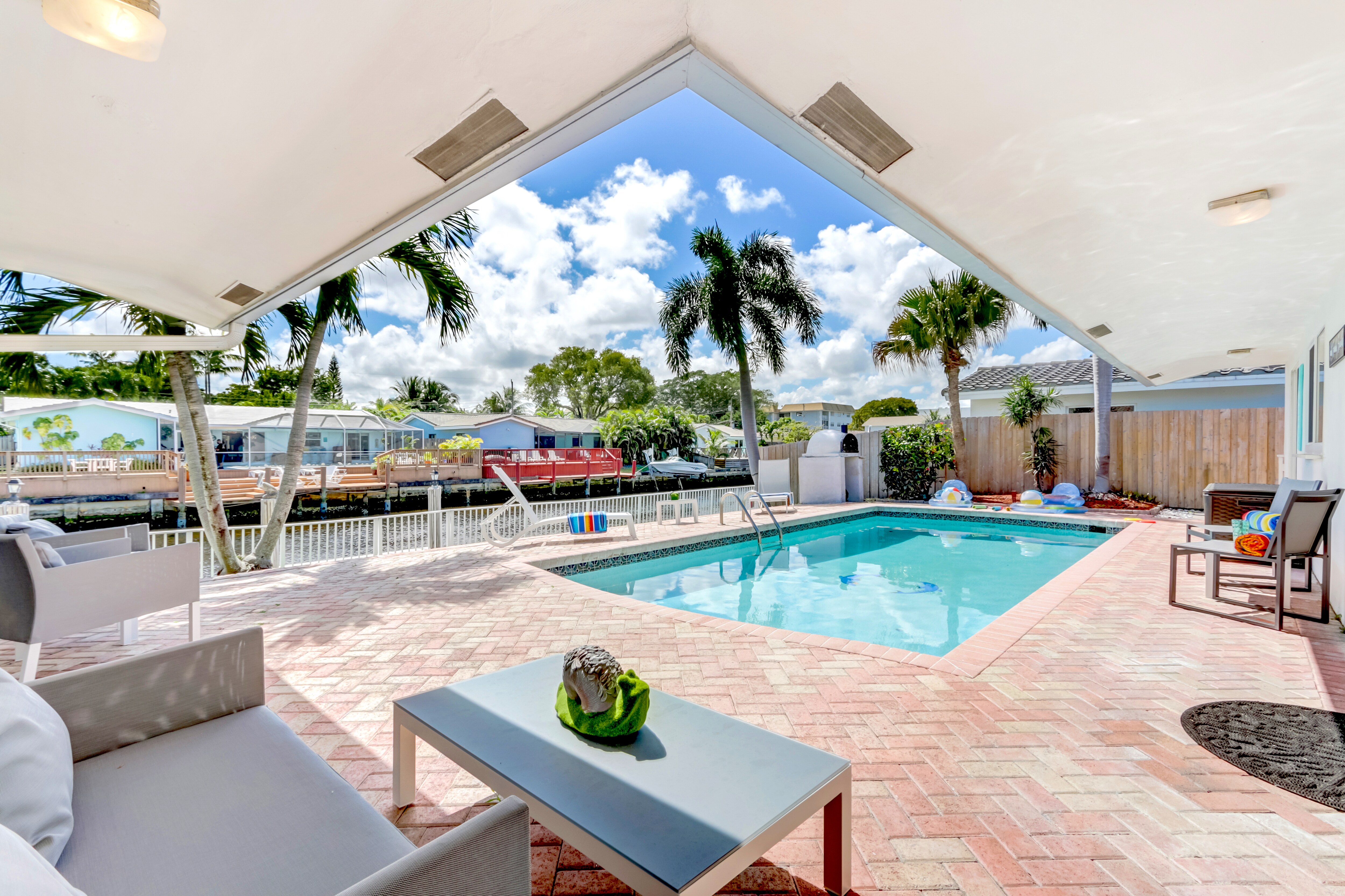 Escape the Florida heat under the extended roof