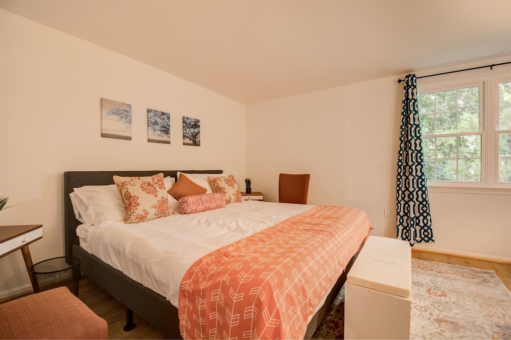 Master bedroom presents a king sized mattress, perfect for couples -second floor-