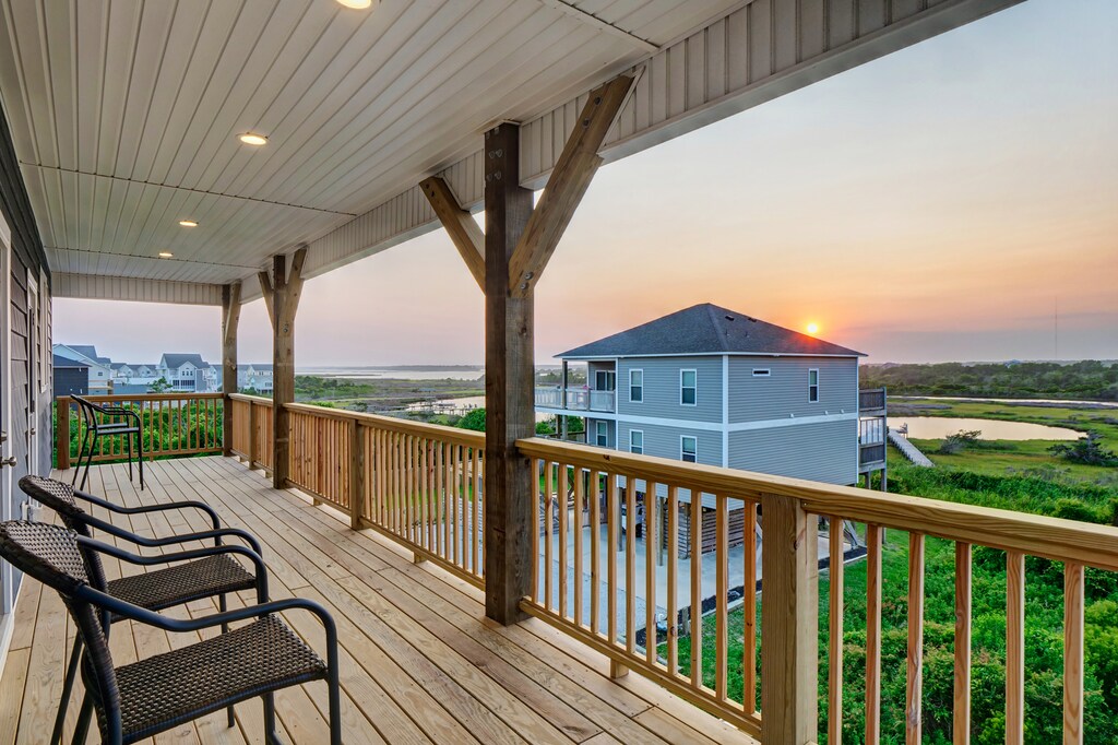 Sunsets over the sound are gorgeous from the large decks on all levels of this home