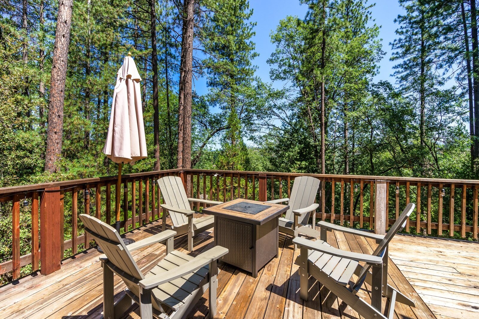 Fire pit area & seating. Unit 8 Lot 15, Pine Mountain Lake Vacation Rental, Hillside Haven.